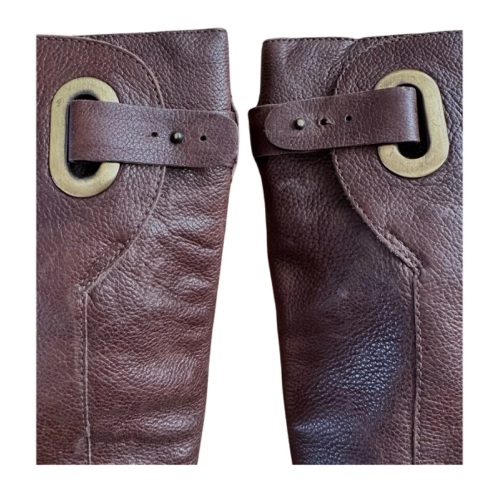 MATISSE women’s soft brown leather boots Sz 6 1/2M buckle embellished